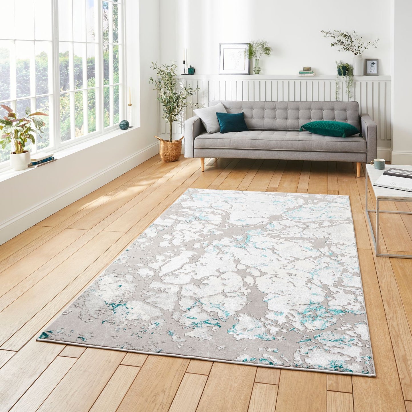 Apollo 2677 Grey and Green Modern Abstract Rug