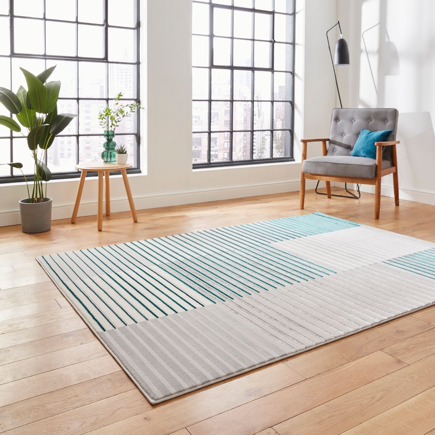 Apollo 2681 Grey and Green Modern Linear Rug