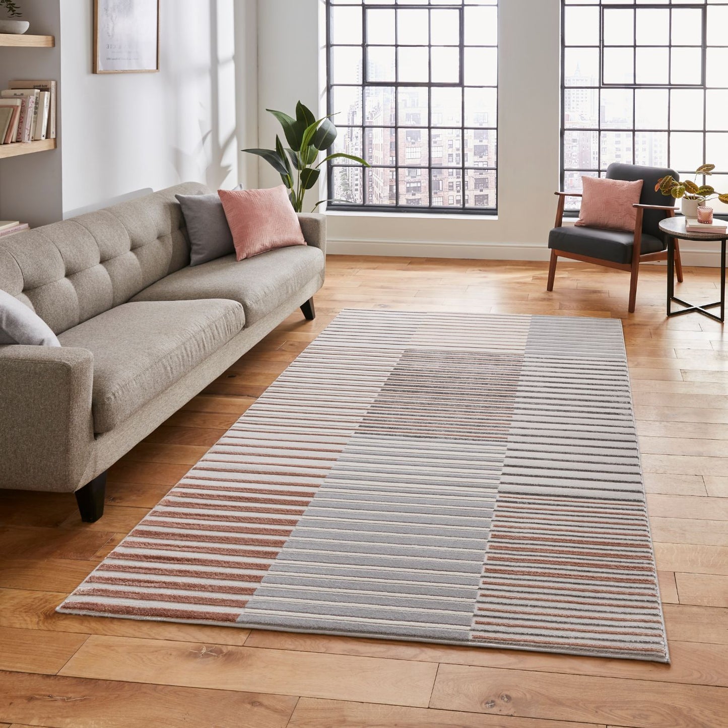 Apollo 2681 Grey and Rose Modern Linear Rug