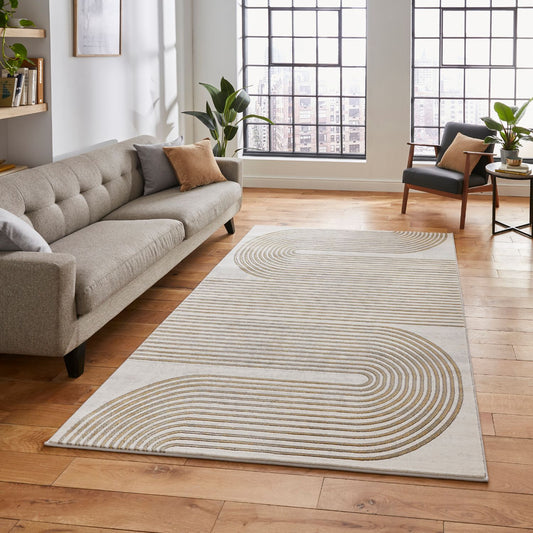 Apollo 2683 Grey and Gold Modern Linear Rug