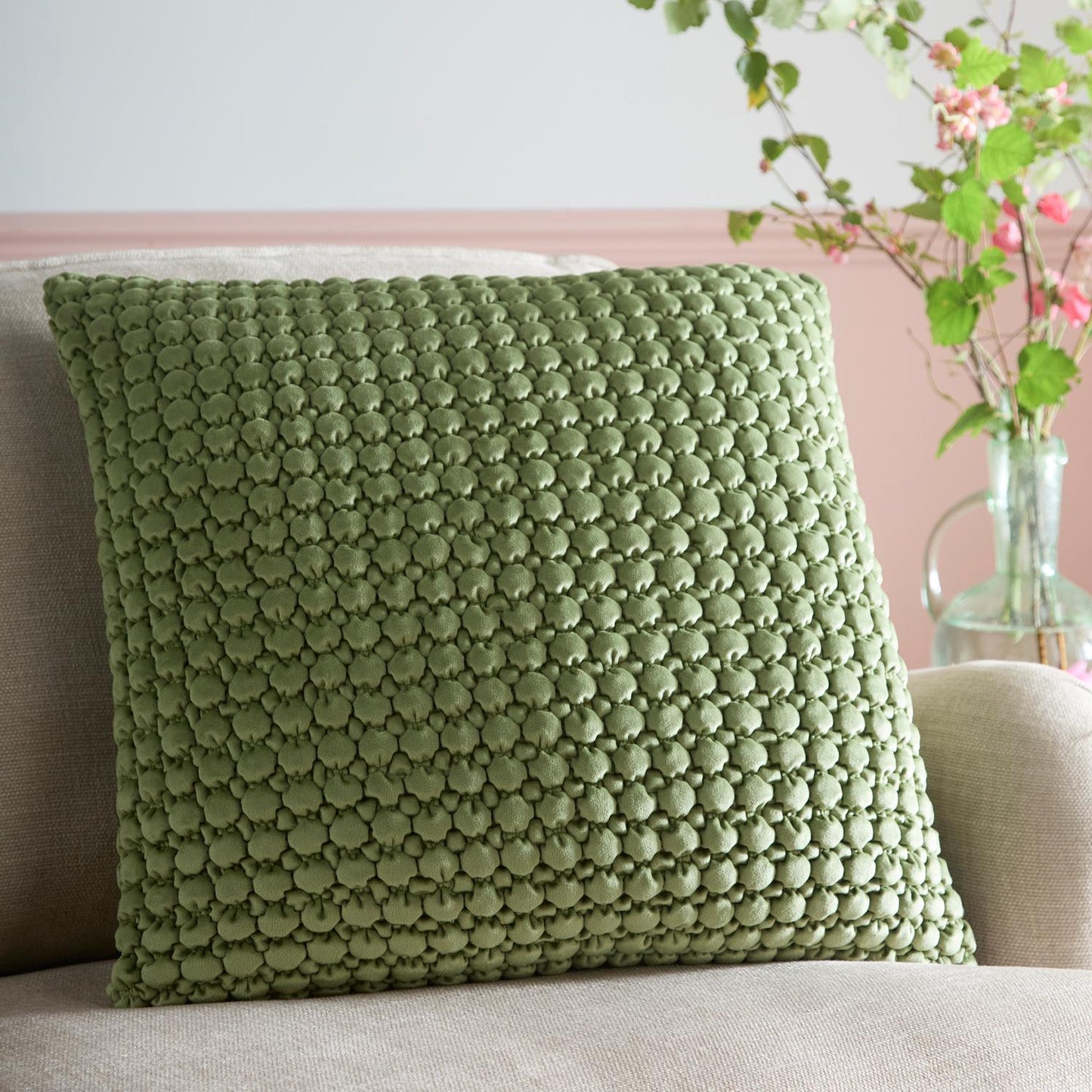 Bobble Olive Large Velvet Cushion (55cm x 55cm)