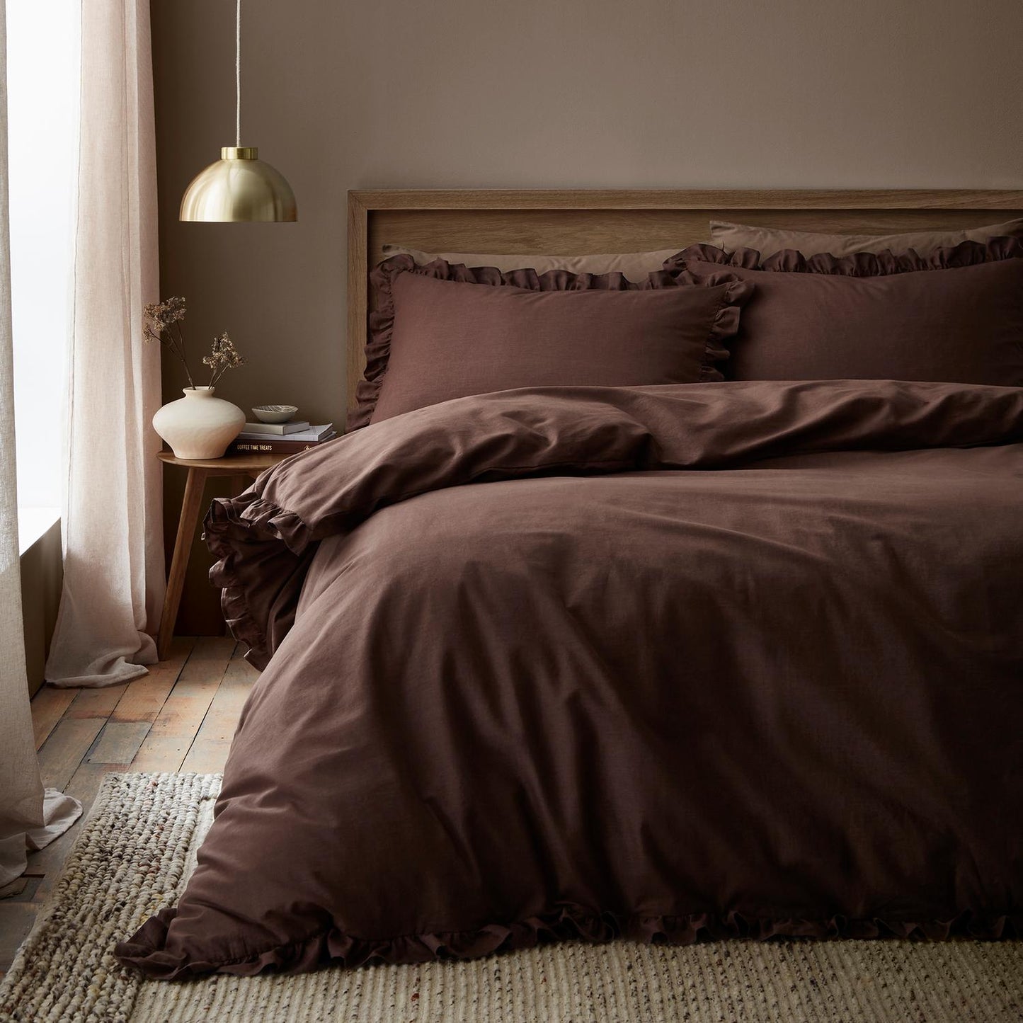 Cassia Chocolate Frill Cotton Duvet Set