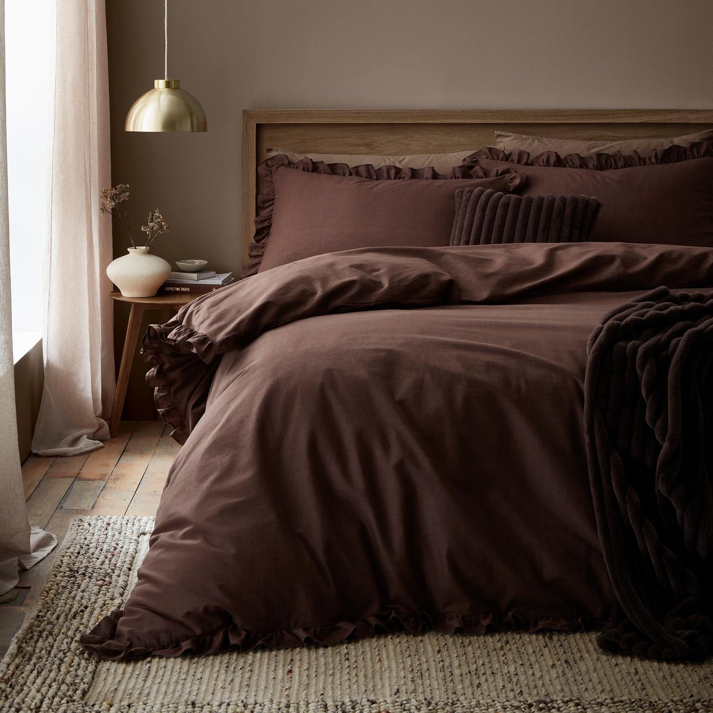 Cassia Chocolate Frill Cotton Duvet Set