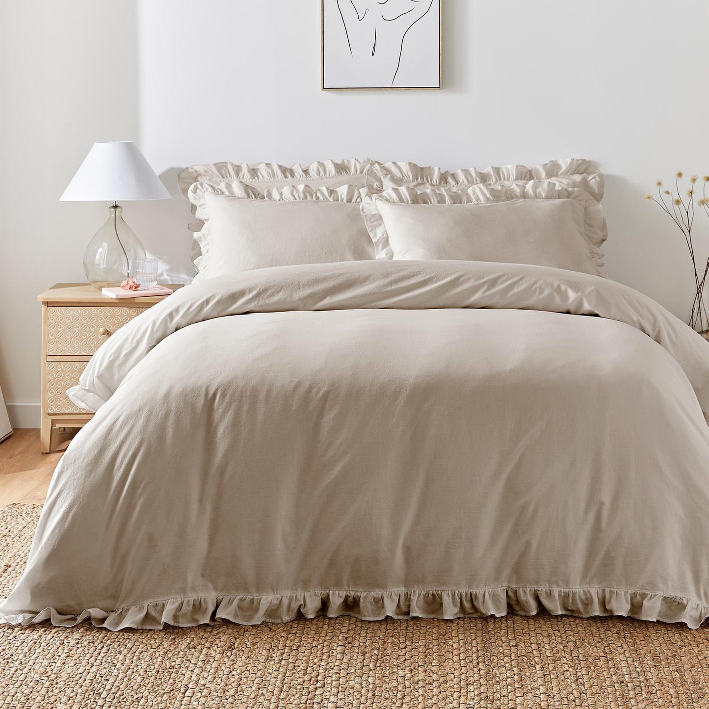 Cassia Frill Natural 100% Cotton Duvet Set