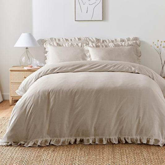 Cassia Frill Natural 100% Cotton Duvet Set
