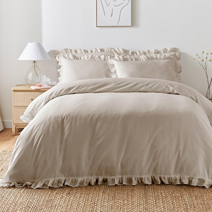 Cassia Frill Natural 100% Cotton Duvet Set