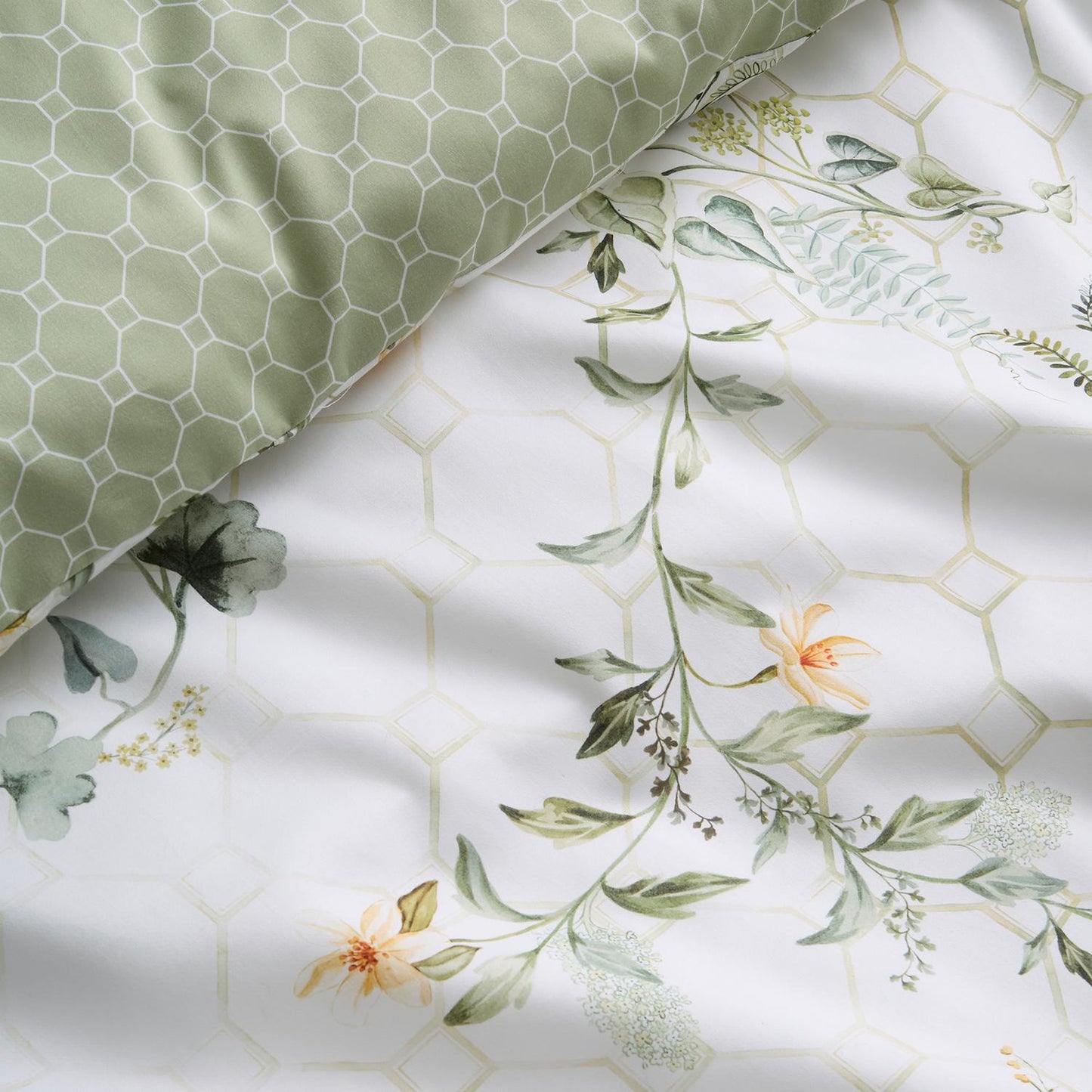 Floral Trellis Green 100% Cotton Sateen Duvet Set