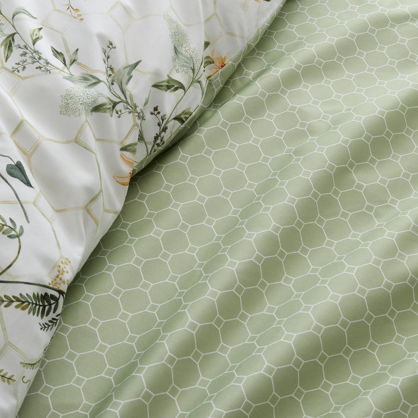 Floral Trellis Green 100% Cotton Sateen Duvet Set