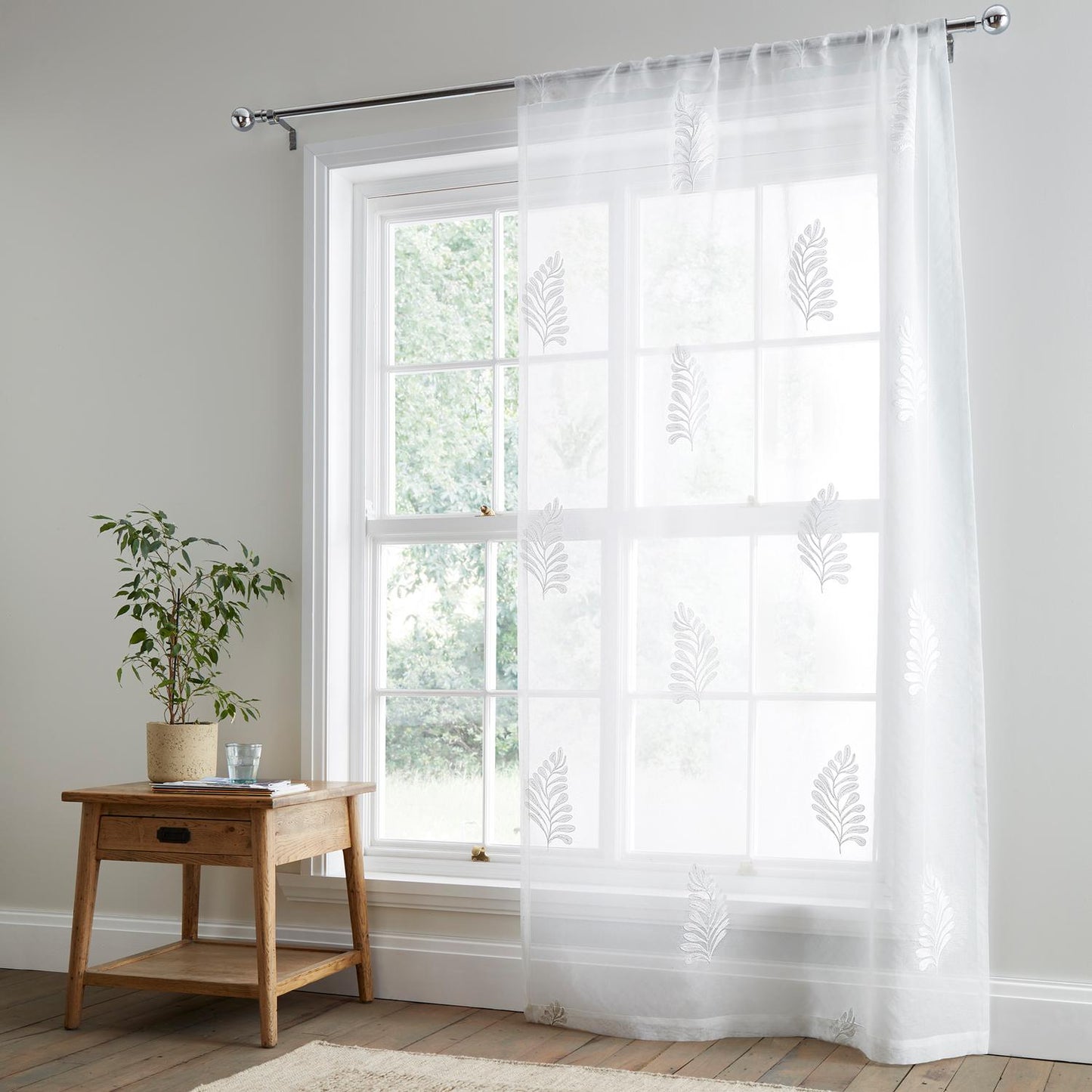 Leaf Embroidered White Voile