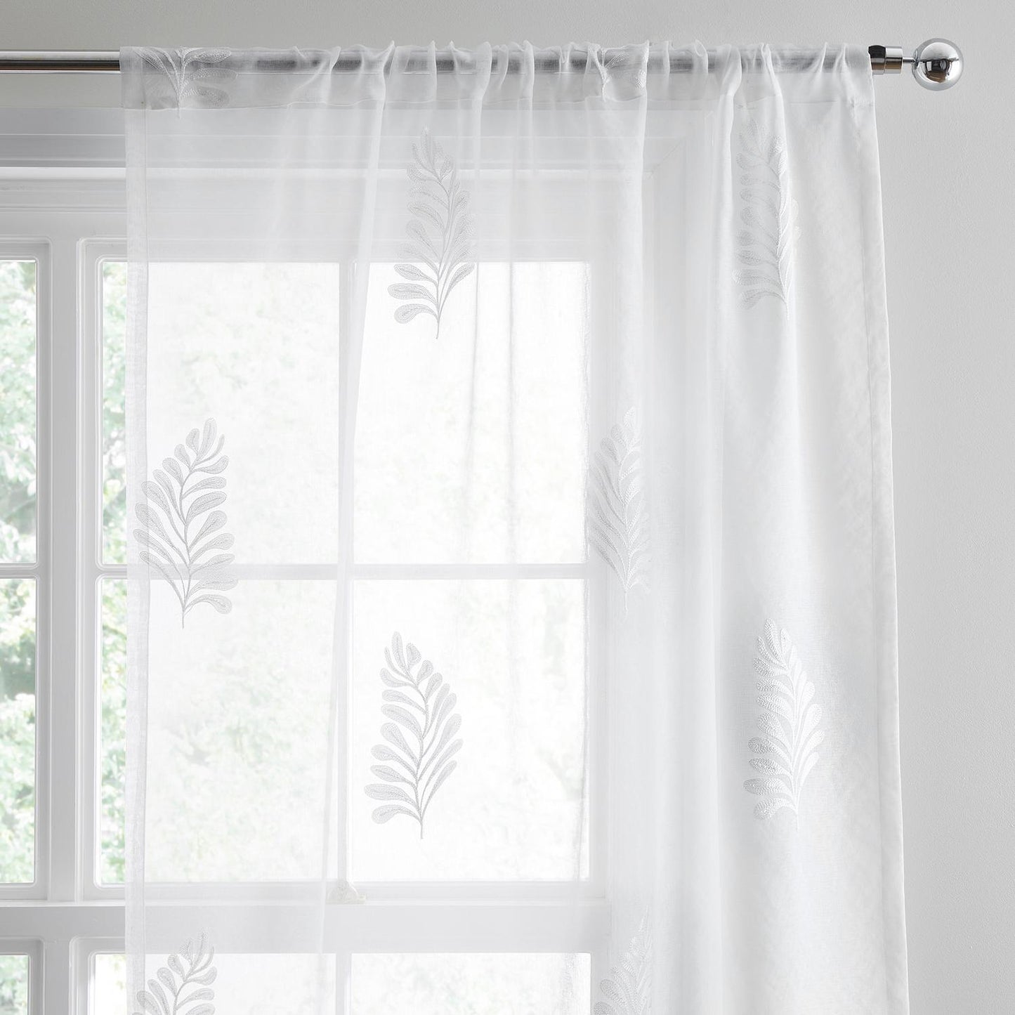 Leaf Embroidered White Voile