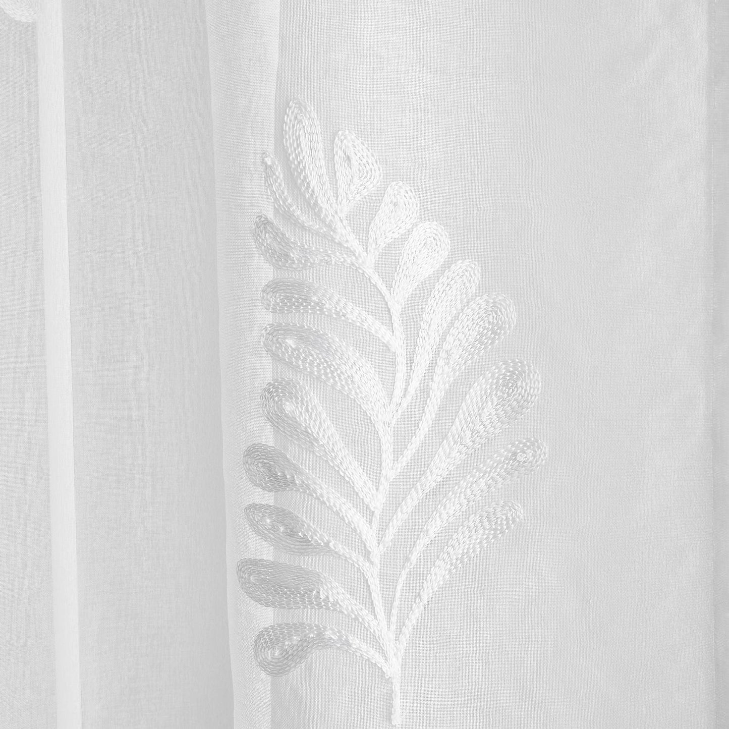 Leaf Embroidered White Voile