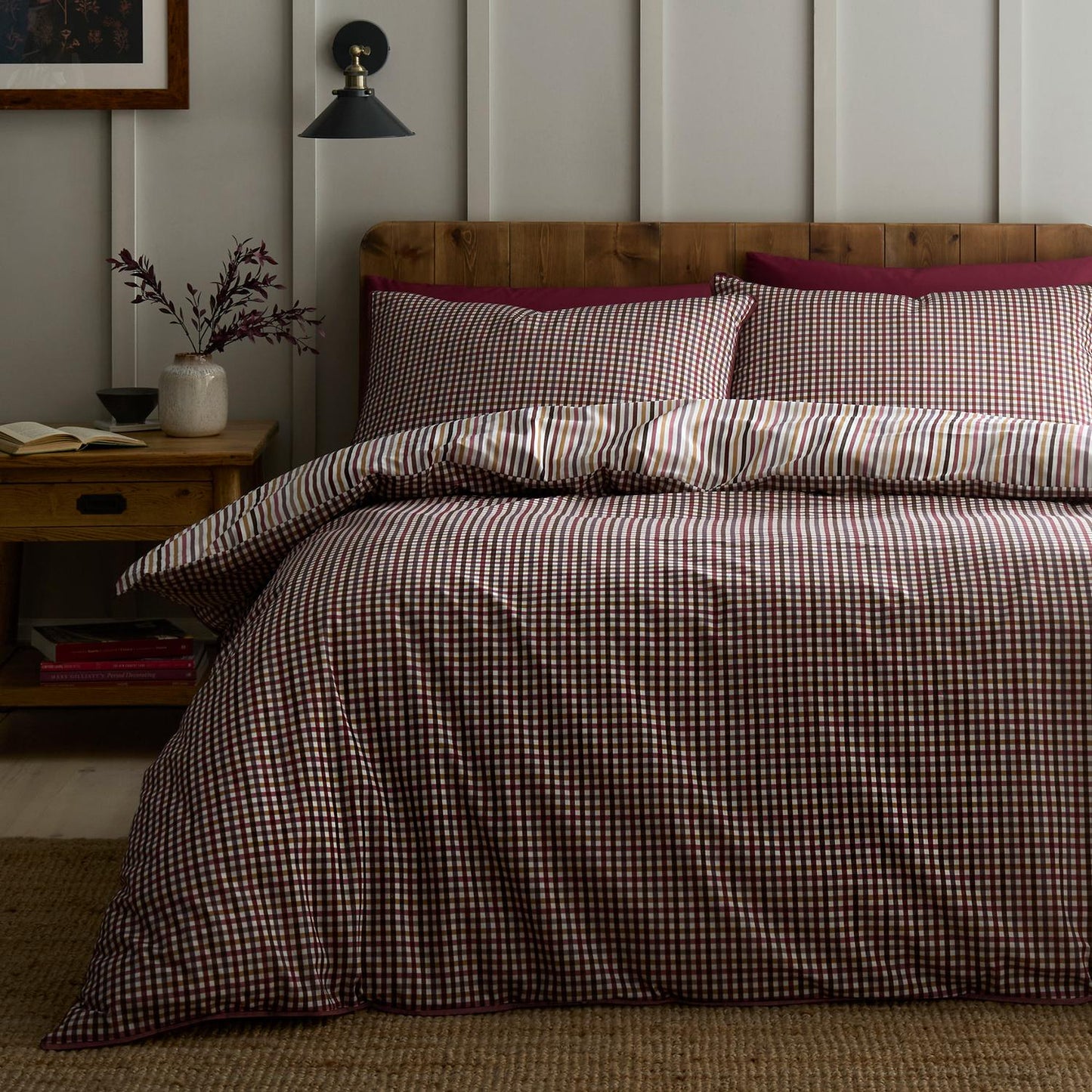 Micro Check Berry 100% Cotton Duvet Set