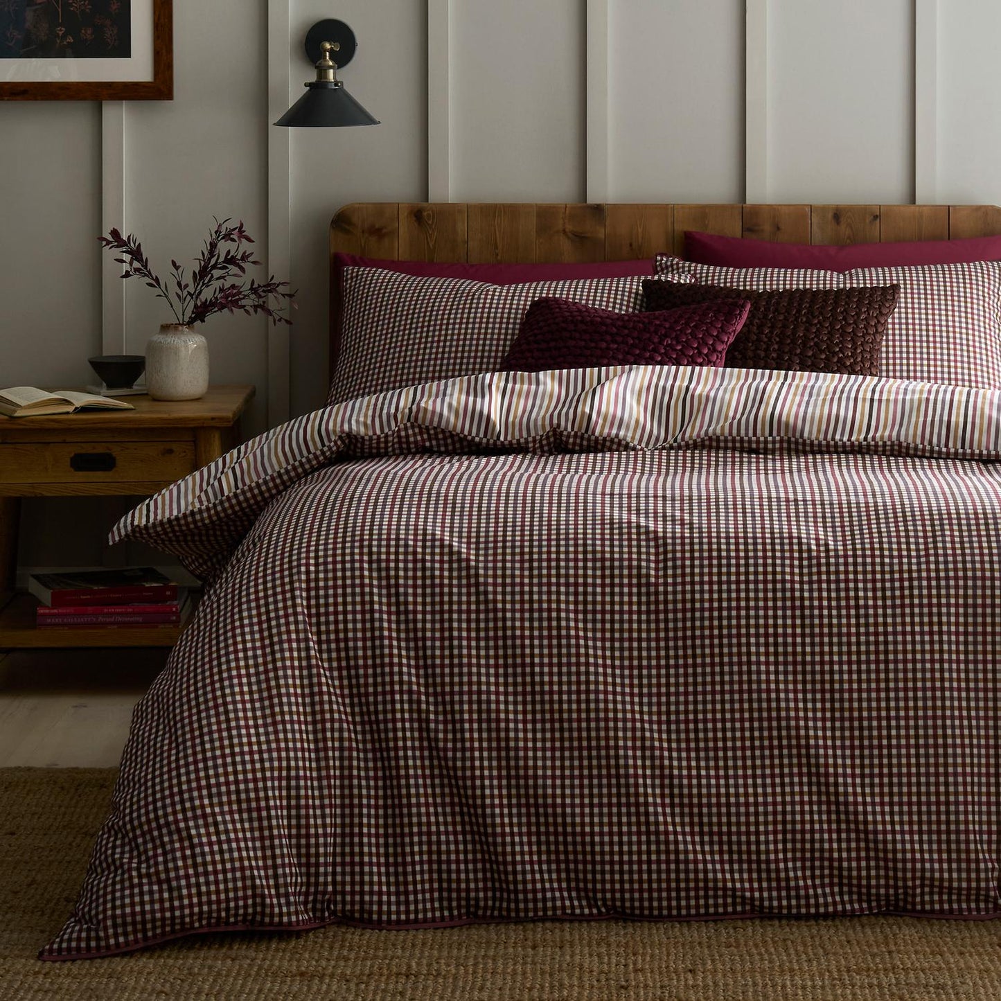 Micro Check Berry 100% Cotton Duvet Set