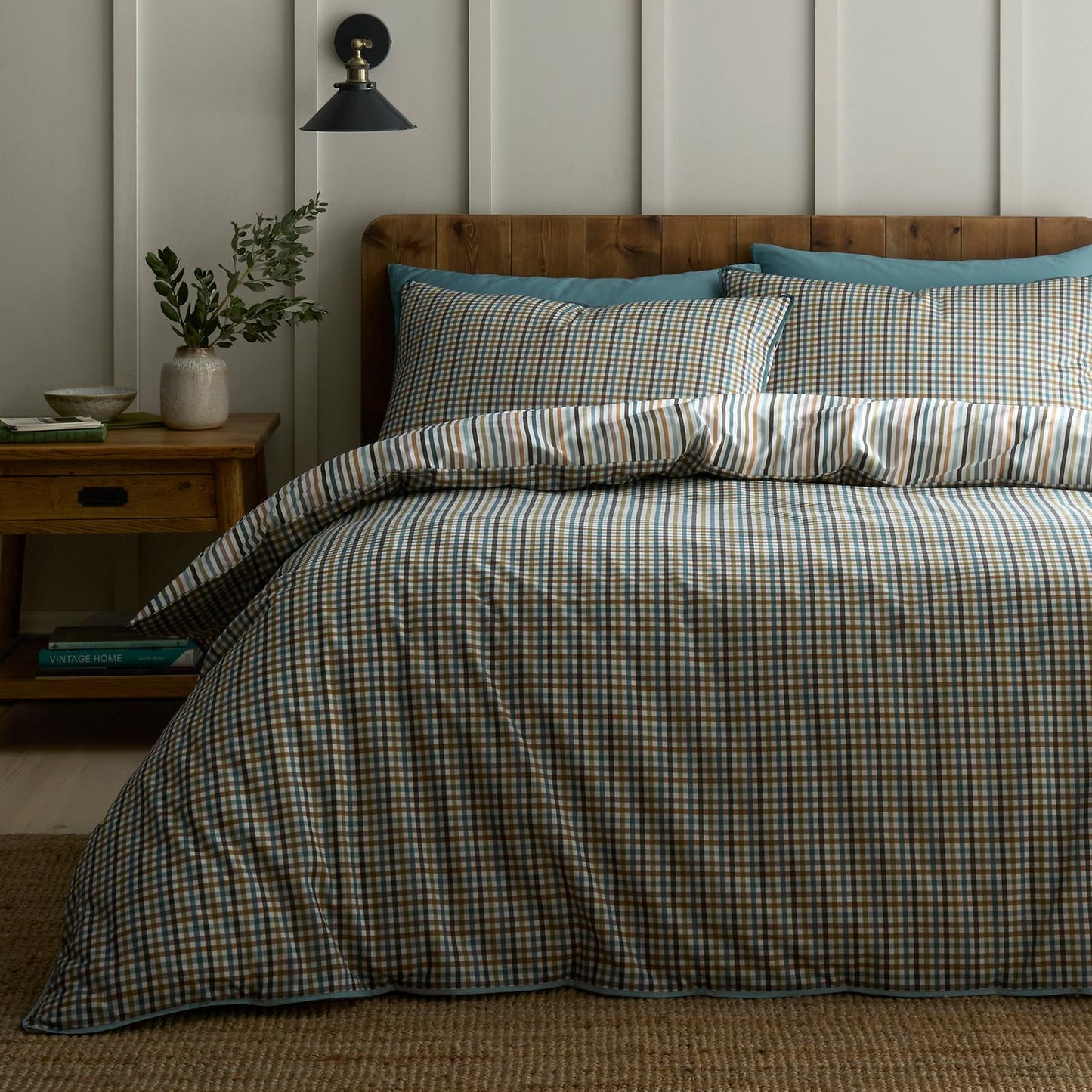 Micro Check Green 100% Cotton Reversible Duvet Set