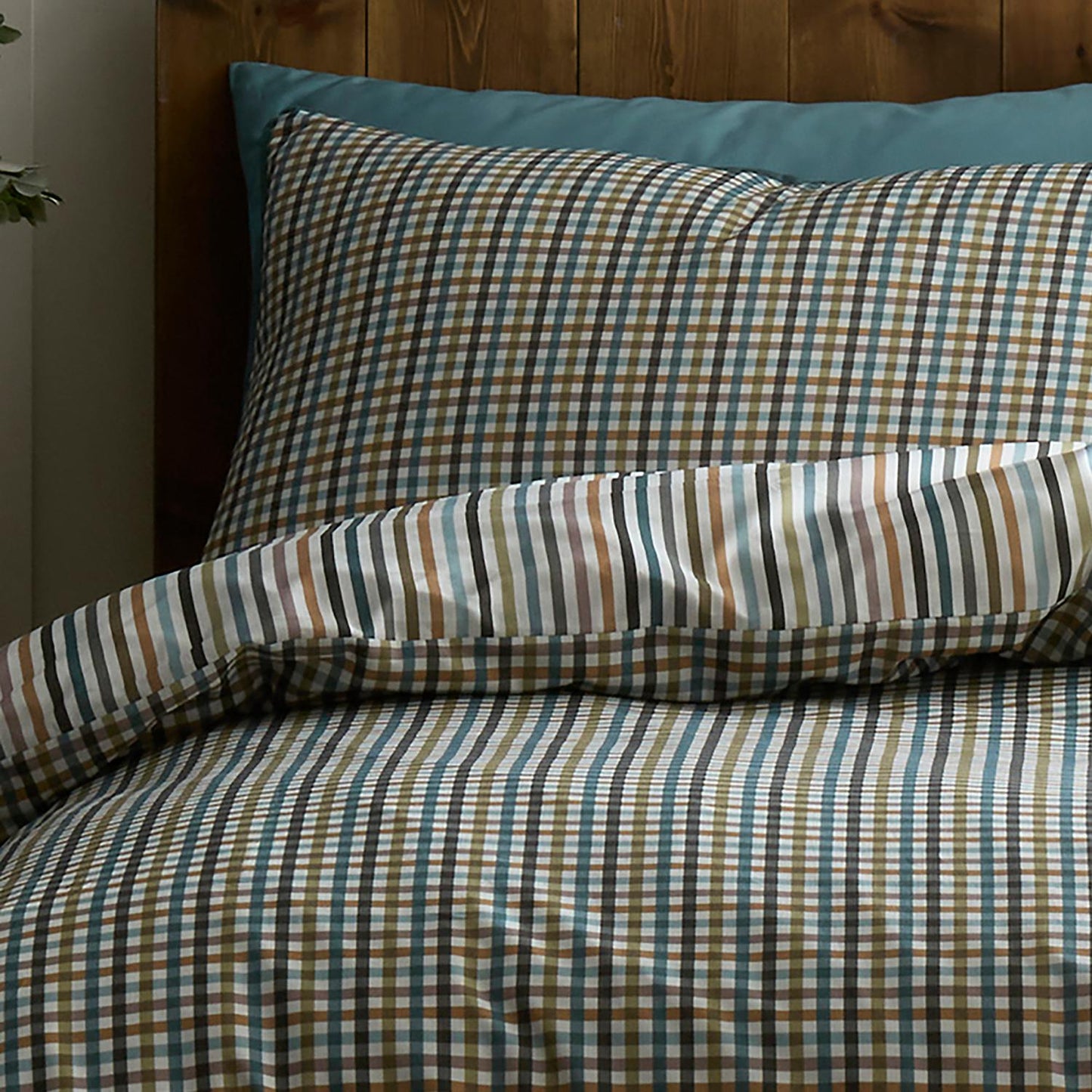 Micro Check Green 100% Cotton Reversible Duvet Set