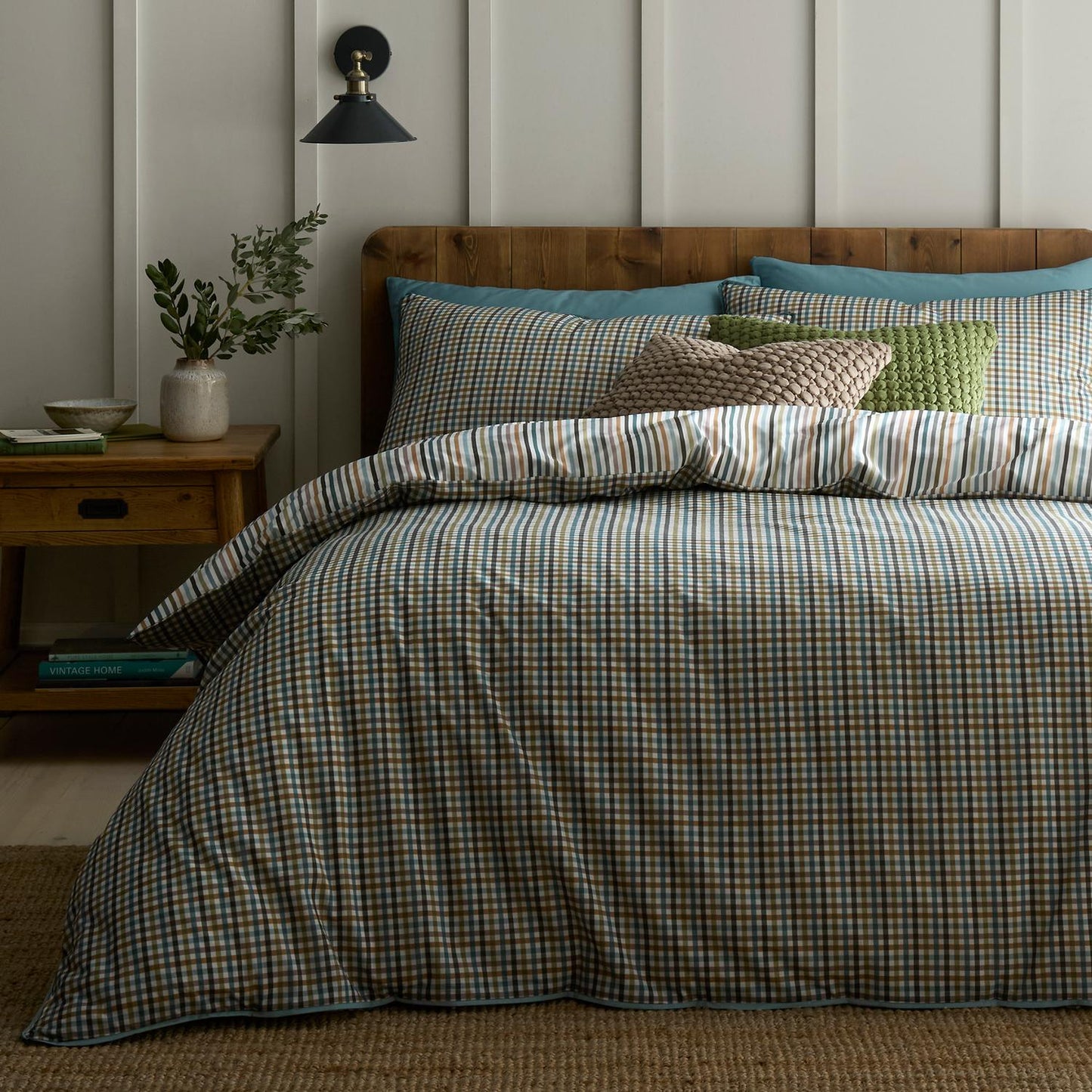 Micro Check Green 100% Cotton Reversible Duvet Set