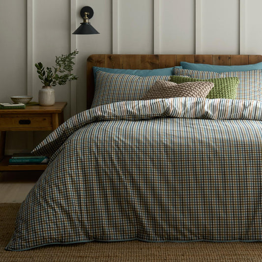 Micro Check Green 100% Cotton Reversible Duvet Set