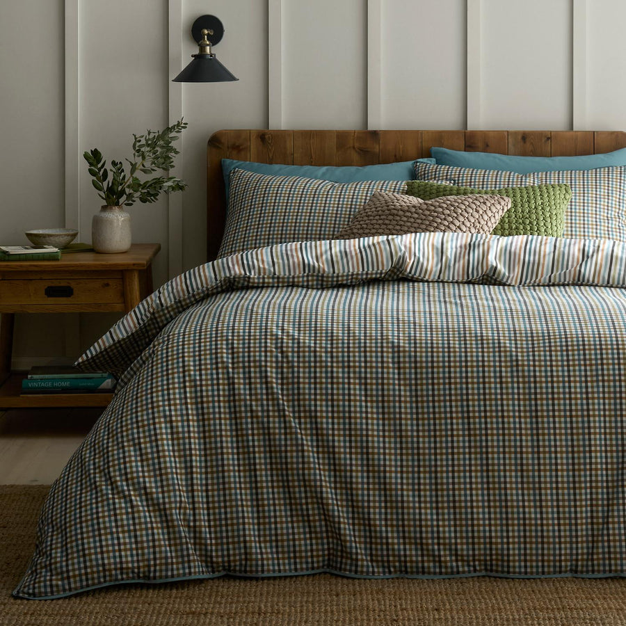 Micro Check Green 100% Cotton Reversible Duvet Set