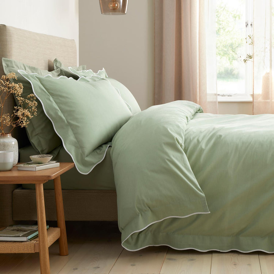 Scallop Edge Green 100% Cotton Duvet Set