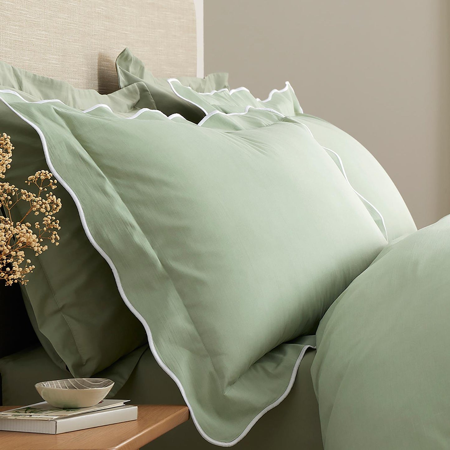 Scallop Edge Green 100% Cotton Duvet Set