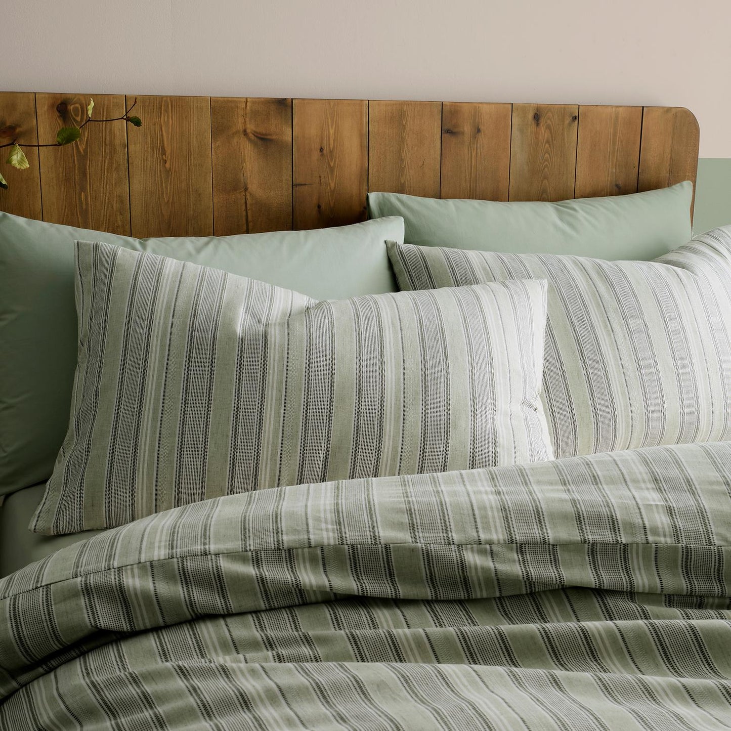 Yarn Dyed Wide Stripe Green Woven 100% Cotton Duvet Set