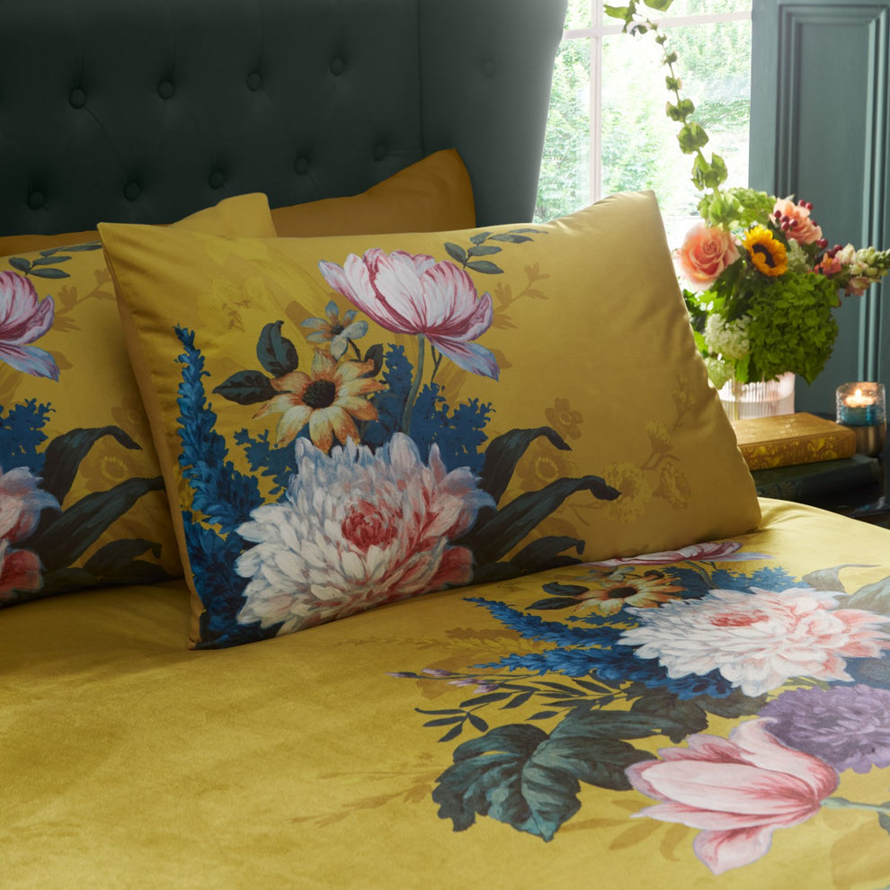 Ashington Ochre Floral Velvet Duvet Set Julian Charles Home