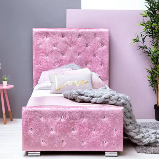 Beaumont Pink Velvet Storage Fabric Bed