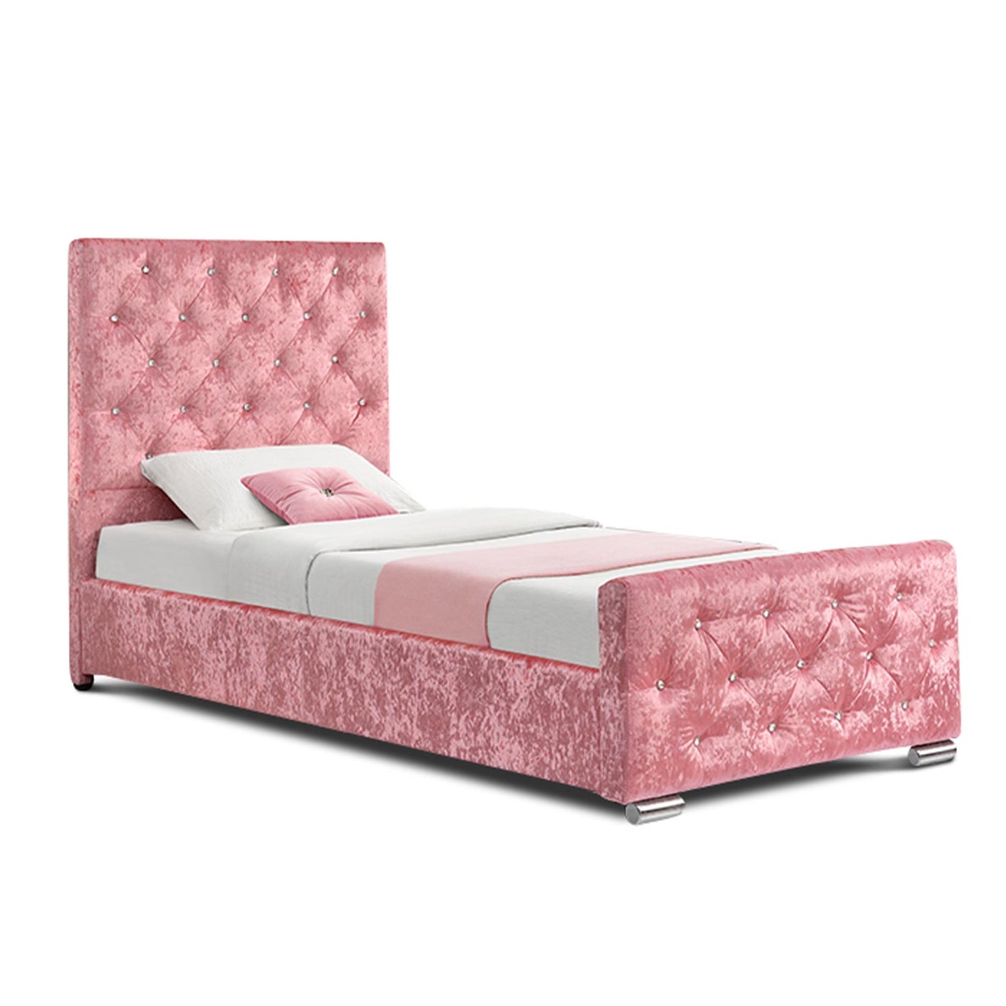 Beaumont Pink Velvet Storage Fabric Bed