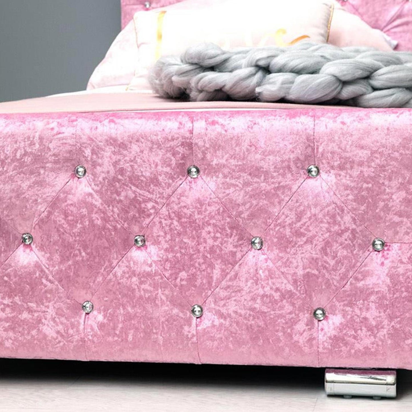 Beaumont Pink Velvet Storage Fabric Bed