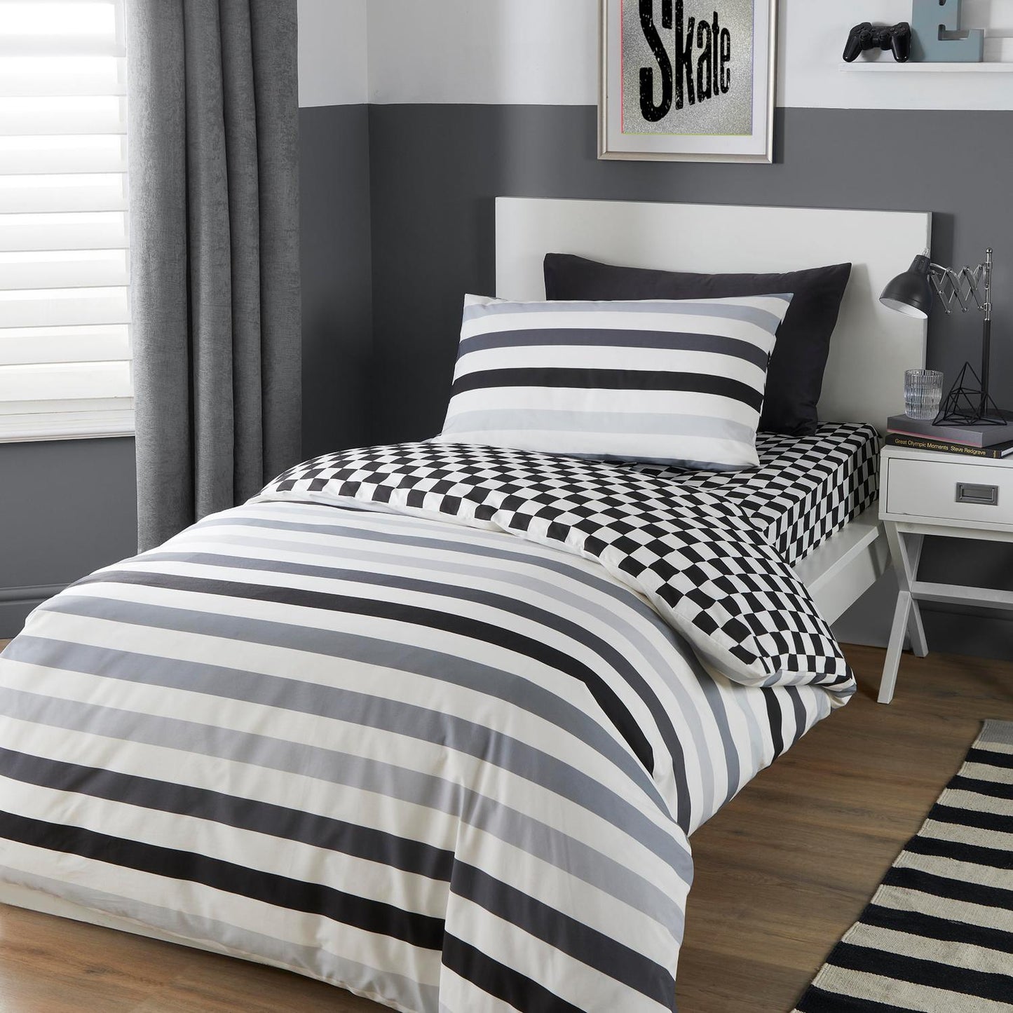 Beckett Monochrome Stripe Easy Care Duvet Set