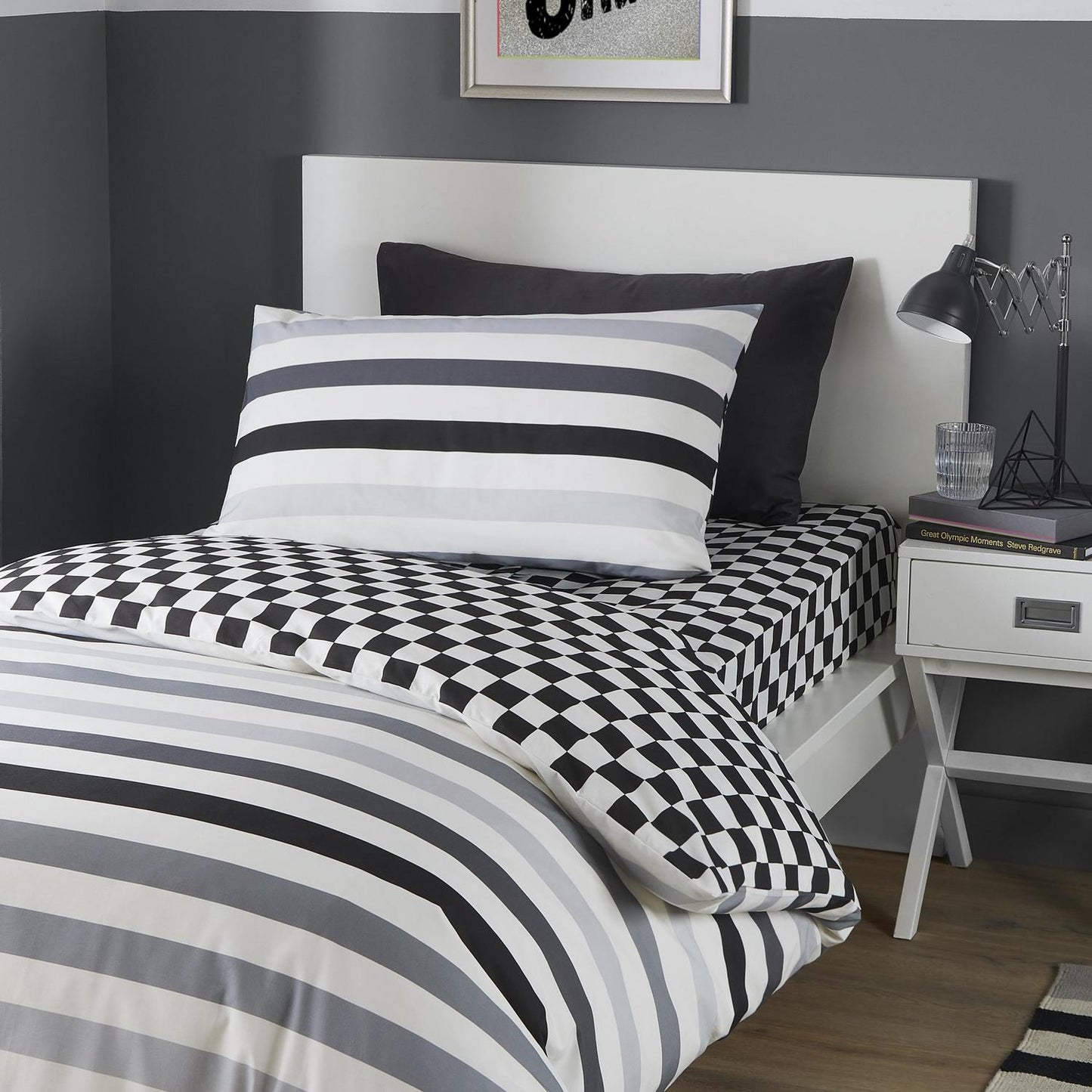 Beckett Monochrome Stripe Easy Care Duvet Set