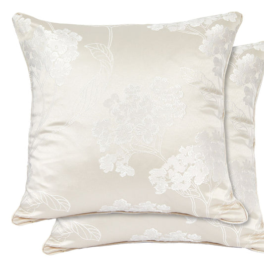 Blossom Cream Jacquard Cushion Covers Pair (43cm x 43cm)