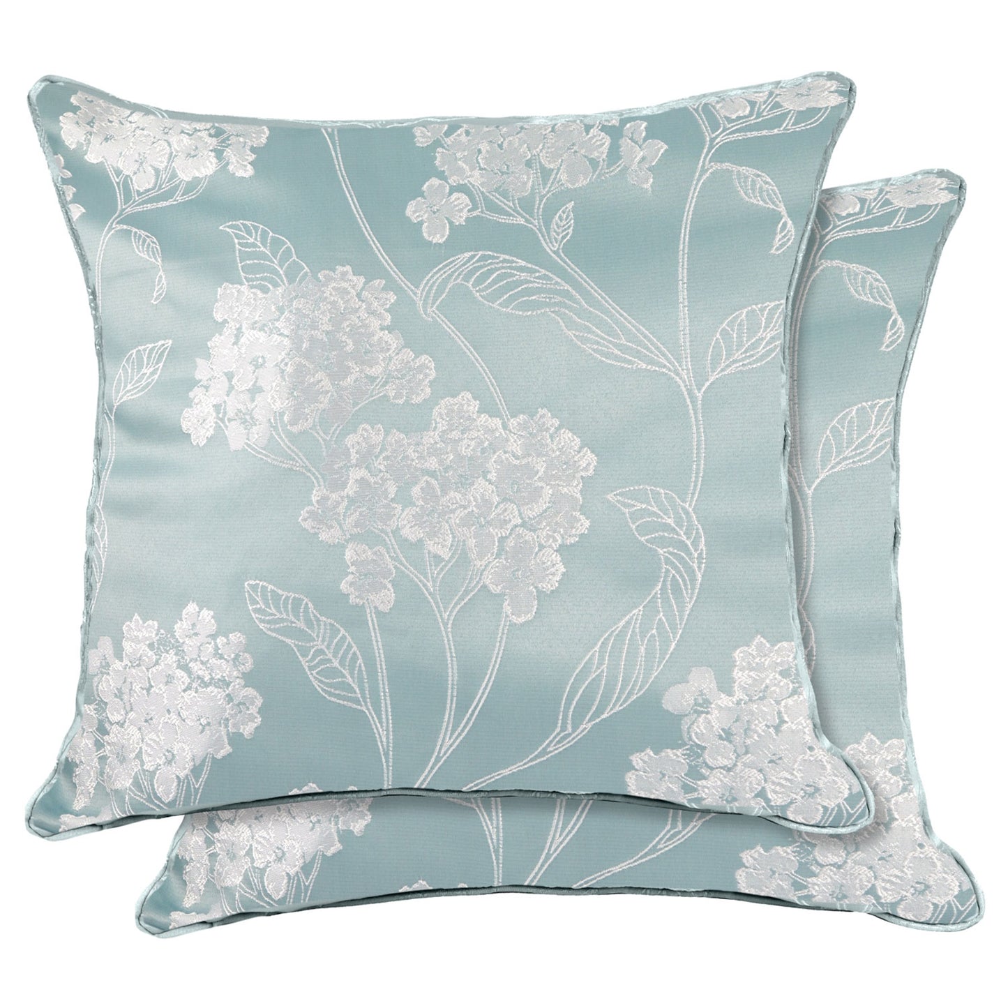 Blossom Duck Egg Blue Jacquard Cushion Covers Pair (43cm x 43cm)