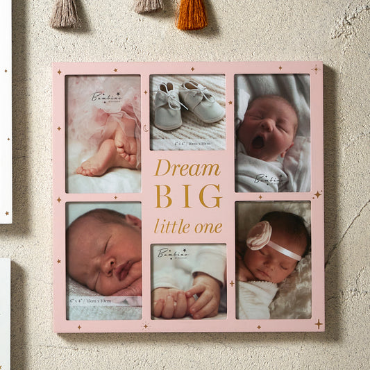 Bambino Dream Big Pink Wooden Collage Photo Frame (12x12)