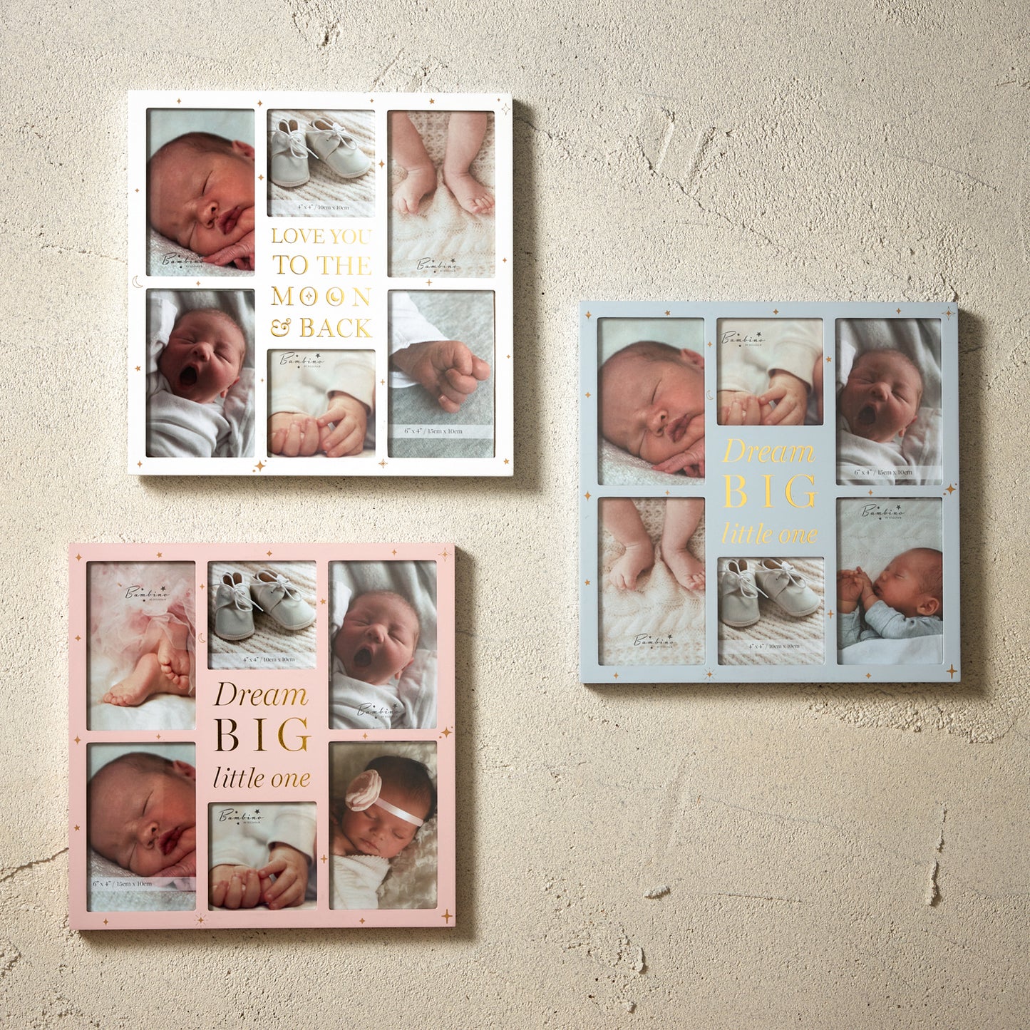 Bambino Dream Big Pink Wooden Collage Photo Frame (32cm x 32cm)