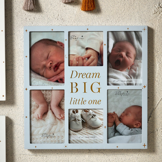 Bambino Dream Big Blue Wooden Collage Photo Frame (12x12)