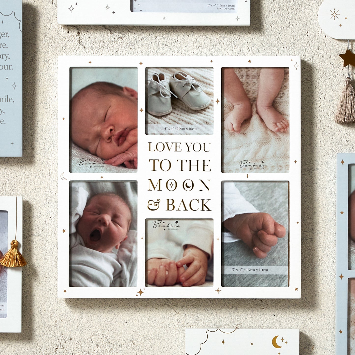 Bambino Grey Wooden Moon and Back Collage Photo Frame (12"x12")