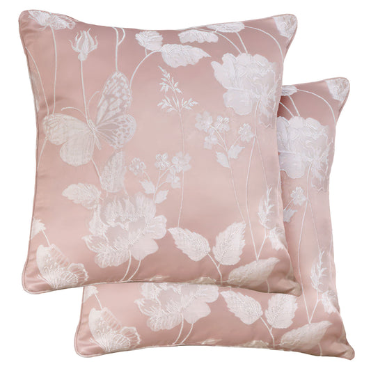 Butterfly Meadow Blush Pink Jacquard Cushion Covers Pair (43cm x 43cm)