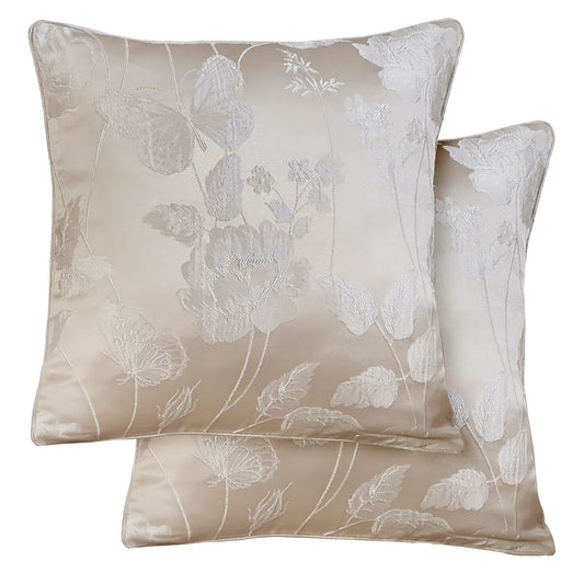 Butterfly Meadow Cream Jacquard Cushion Covers Pair (43cm x 43cm)
