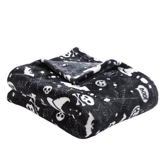 Boo Black Halloween Fleece Throw (120cm x 150cm)