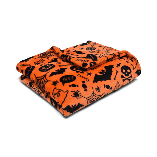 Boo Orange Halloween Fleece Throw (120cm x 150cm)