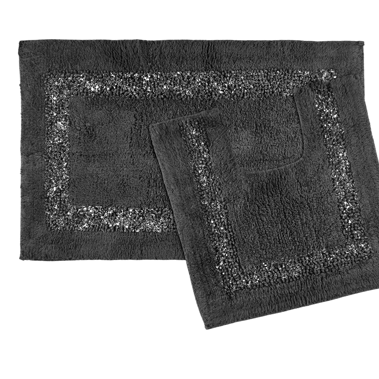 Diamante Charcoal Sparkle 2 Piece Bath and Pedestal Mat Set