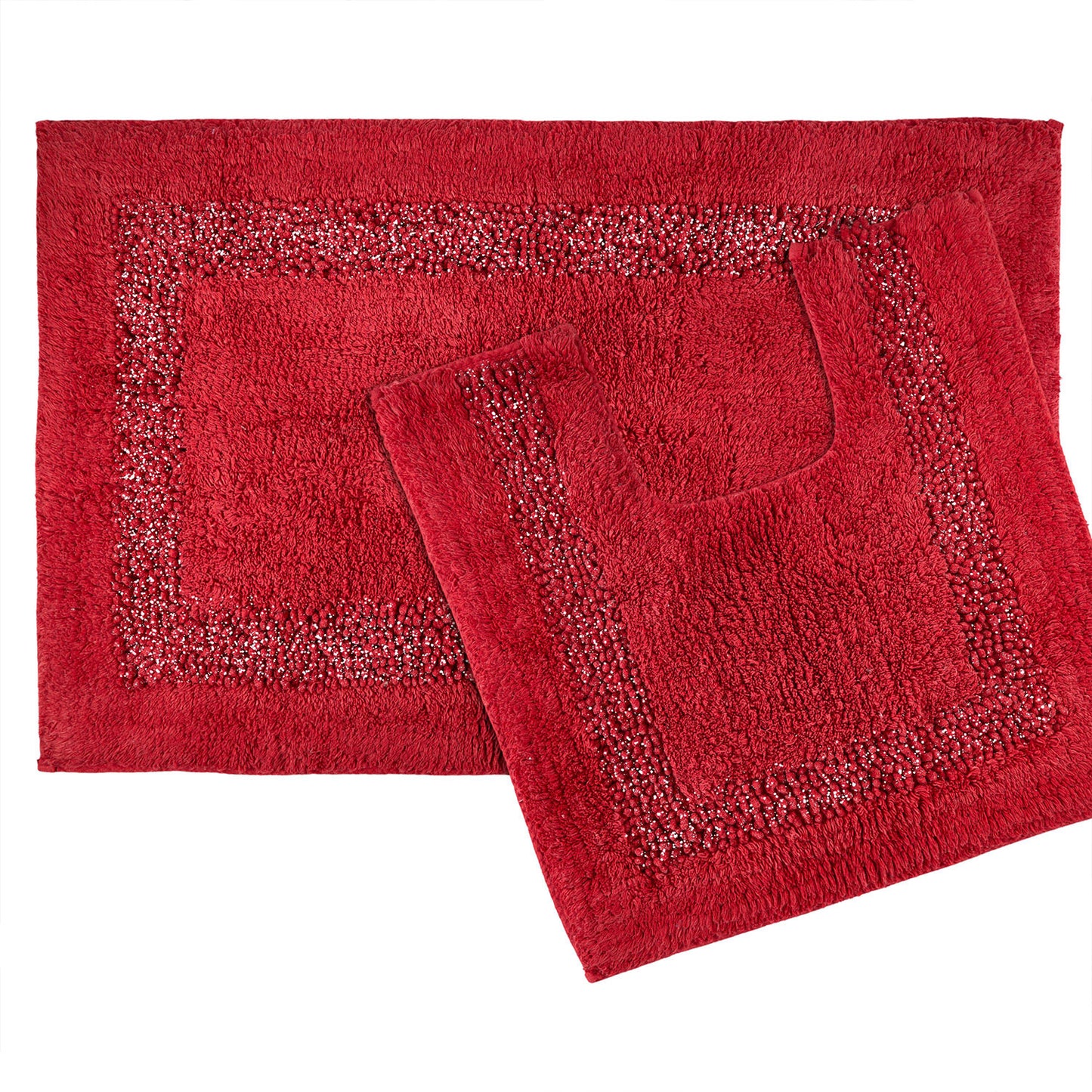 Diamante Red Sparkle 2 Piece Bath and Pedestal Mat Set