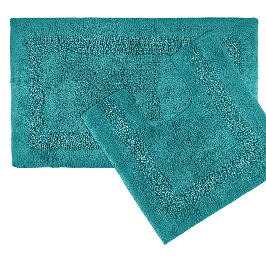 Diamante Teal Sparkle 2 Piece Bath and Pedestal Mat Set