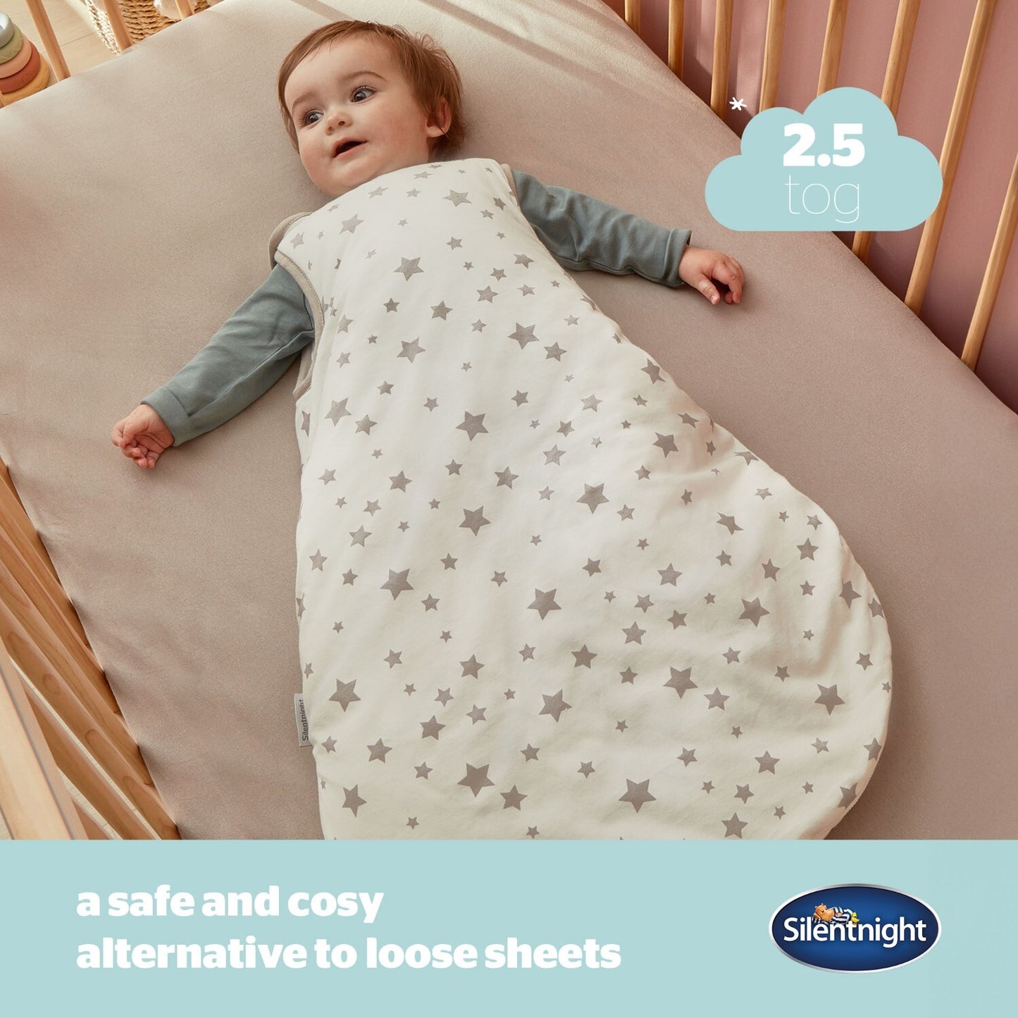 Silentnight Safe Nights Grey Baby 2.5 Tog Sleeping Bag