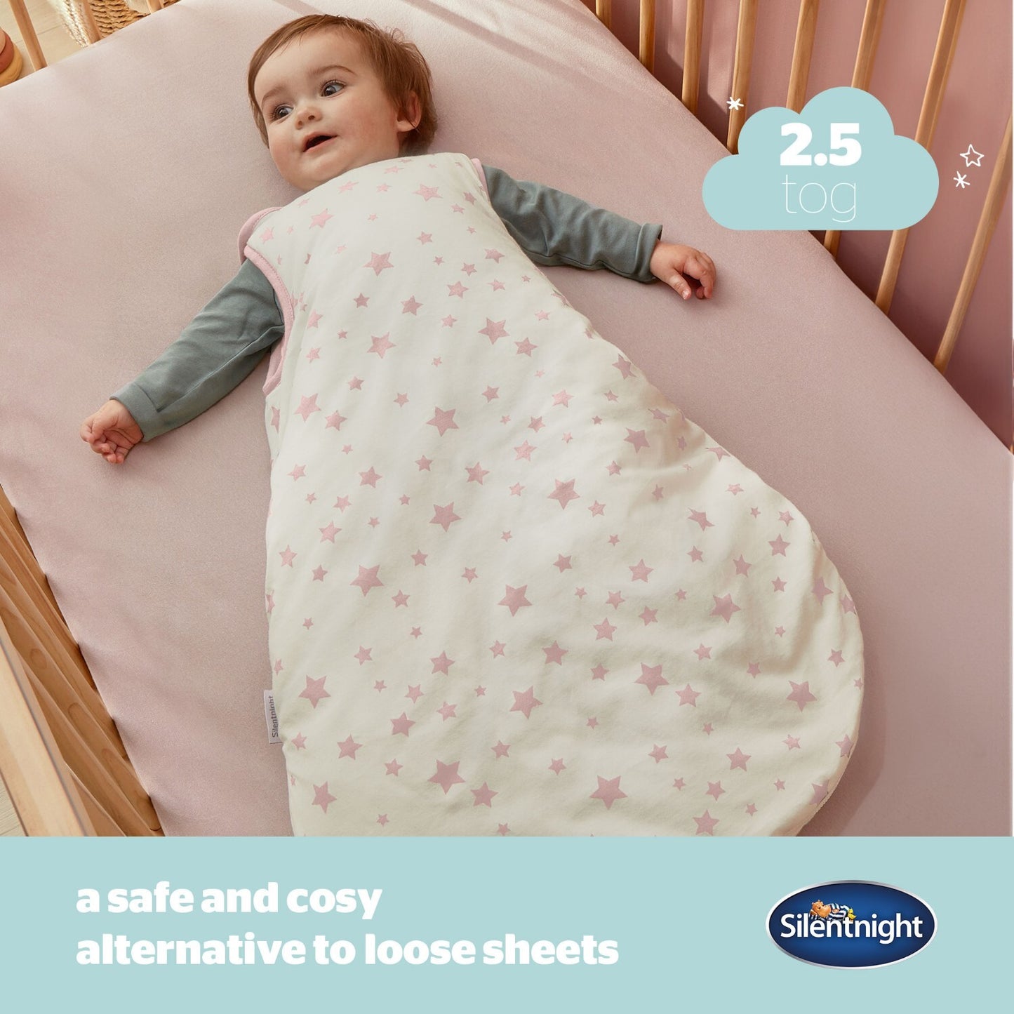 Silentnight Safe Nights Pink Baby 2.5 Tog Sleeping Bag