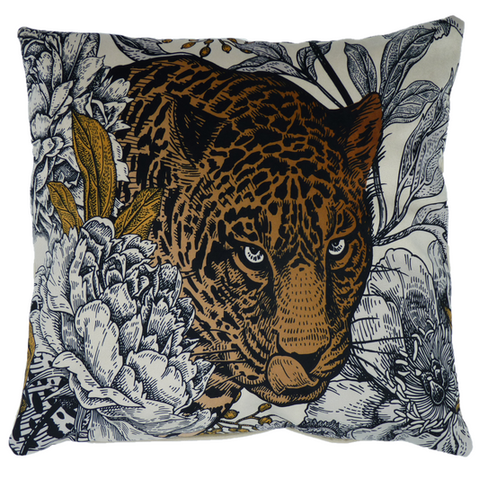 Printed Bagheera Leopard Cream Velvet Cushion Cover (45cm x 45cm)