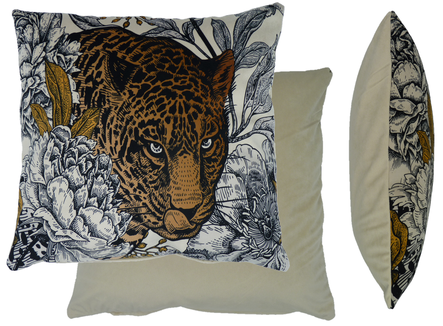 Printed Bagheera Leopard Cream Velvet cushion (45cm x 45cm)