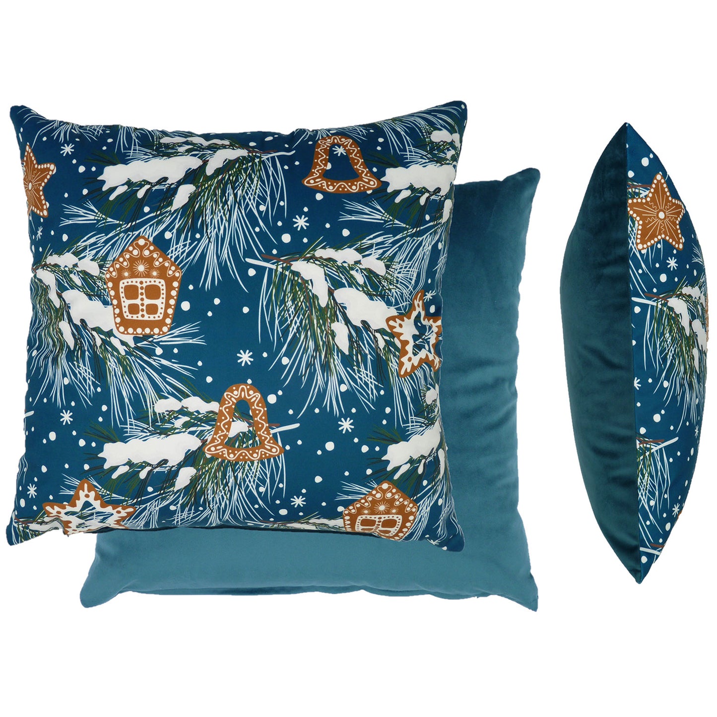 Gingerbread Baubles Teal Velvet Cushion Cover (45cm x 45cm)