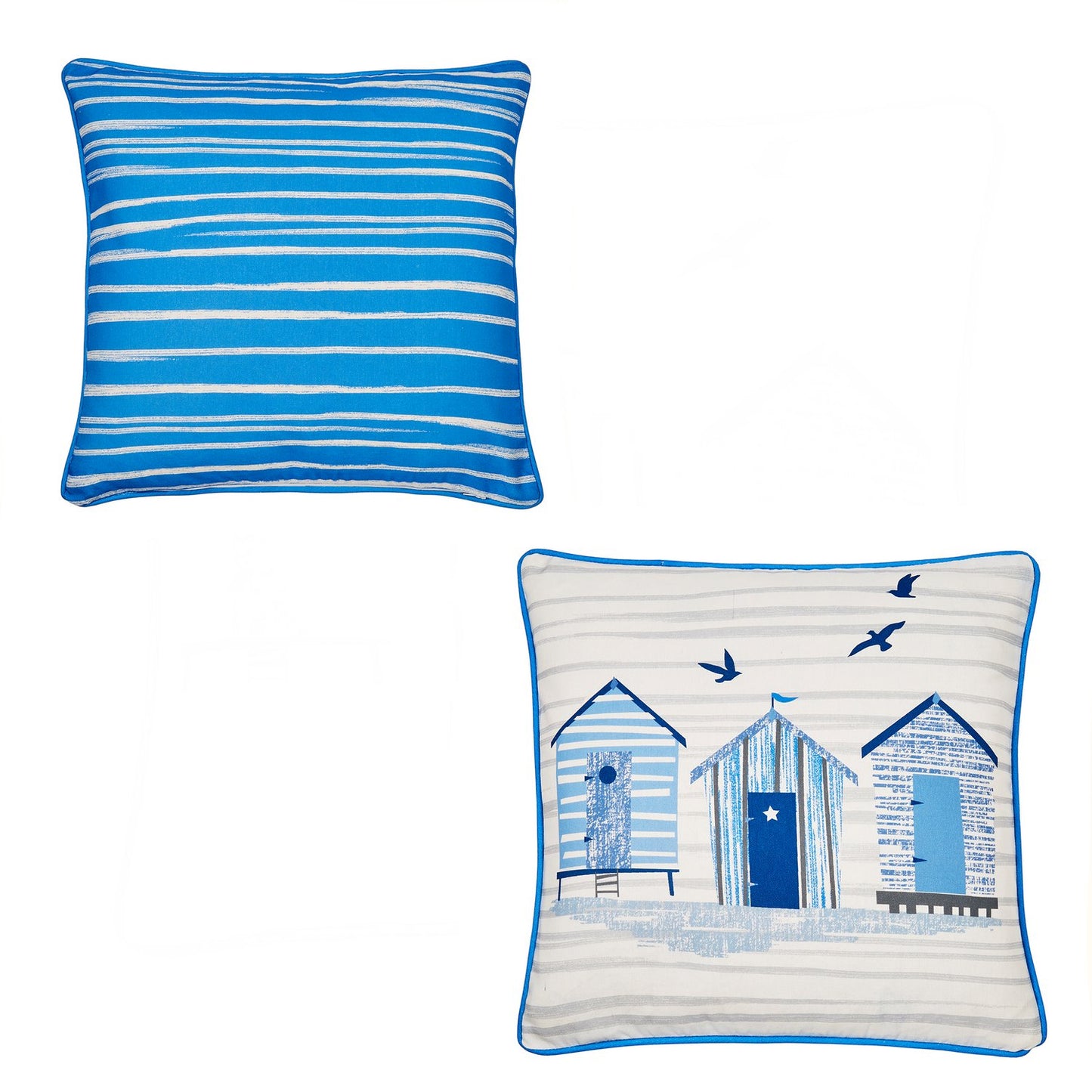 Beach Huts Blue Outdoor Cushion (43cm x 43cm)
